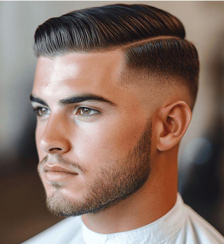 Low Fade + Side Part